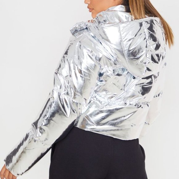 silver cropped puffer jacket